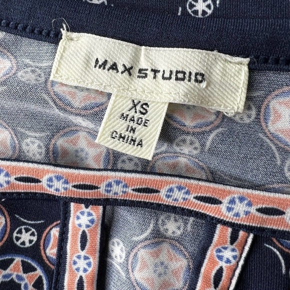 Max Studio Navy Blue & Peach Geometric Circle Print Short Sleeve Swing Dress XS - Picture 8 of 10